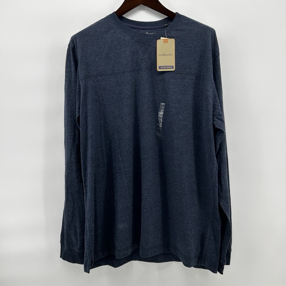 GH Bass Weather Brushed Crewneck Mens L Dark Midnight Heather Soft Tee Cabin NWT